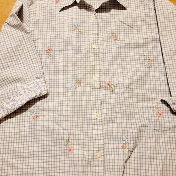 Vtg Womens Floral Embroidered Checkered Gingham Button Down Shirt Sz 20 - Picture 3 of 8
